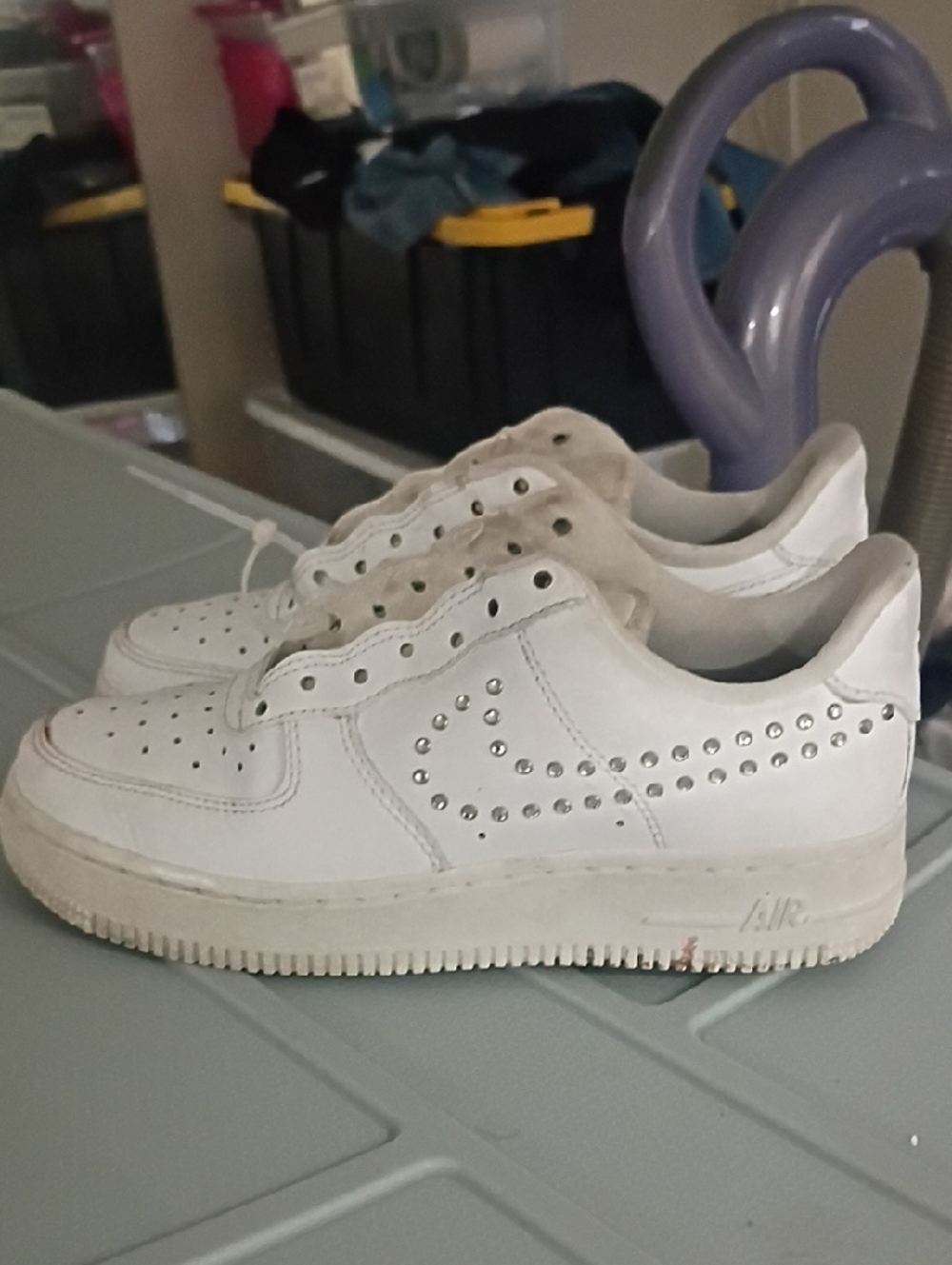 White Studded Swoosh Sneakers